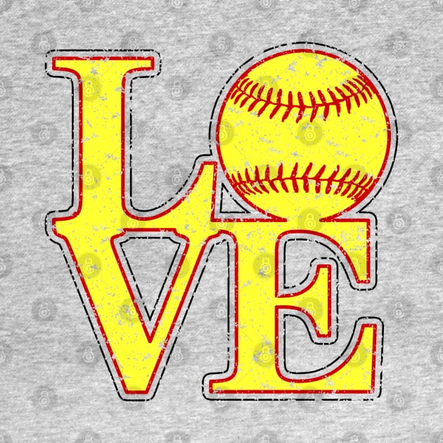 Vintage LOVE Girl's Softball Fastpitch Softball Lover Fast Pitch by TeeCreations